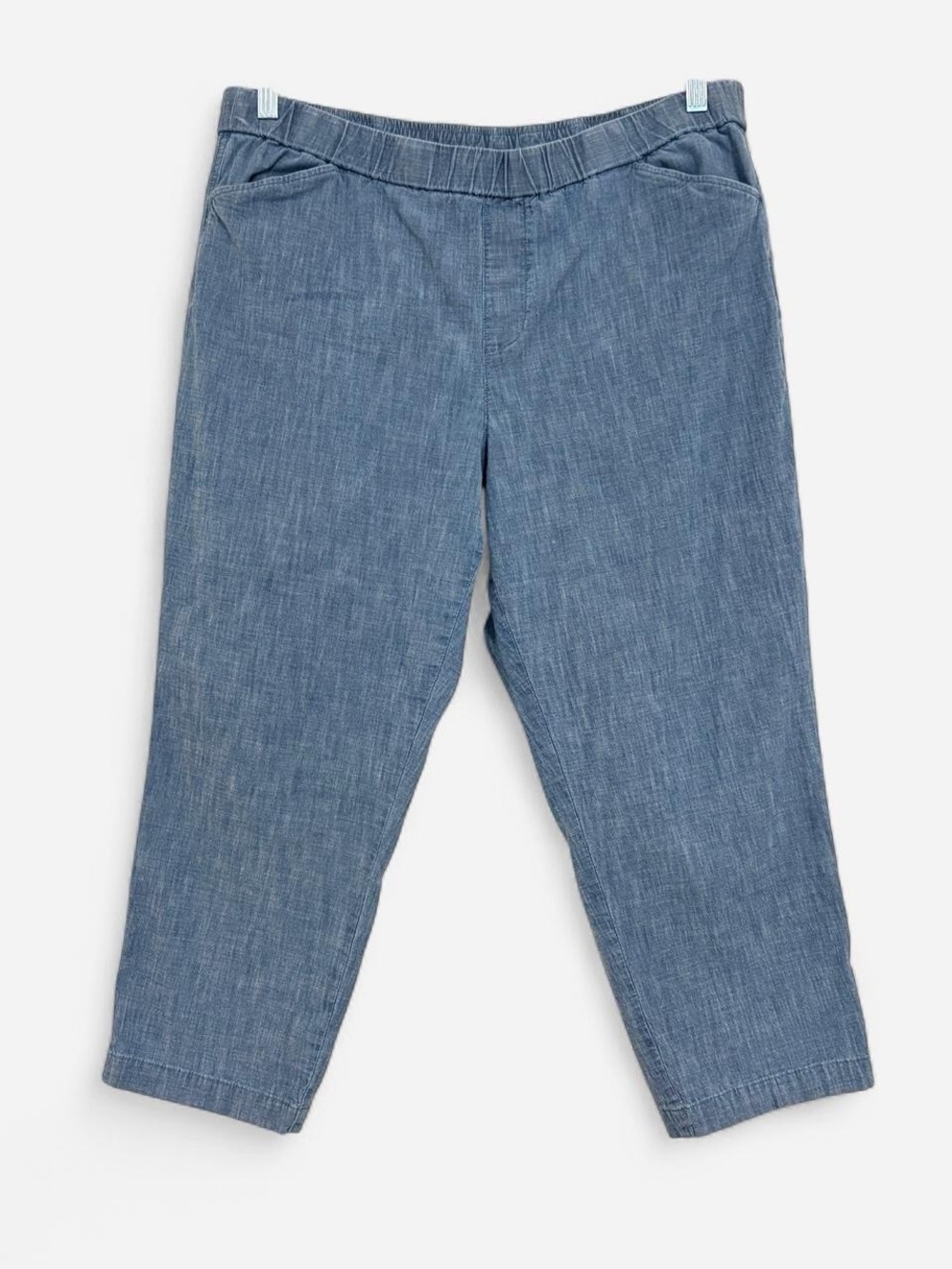 Lands' End Chambray Elastic-Waist Jeans - Light Blue
